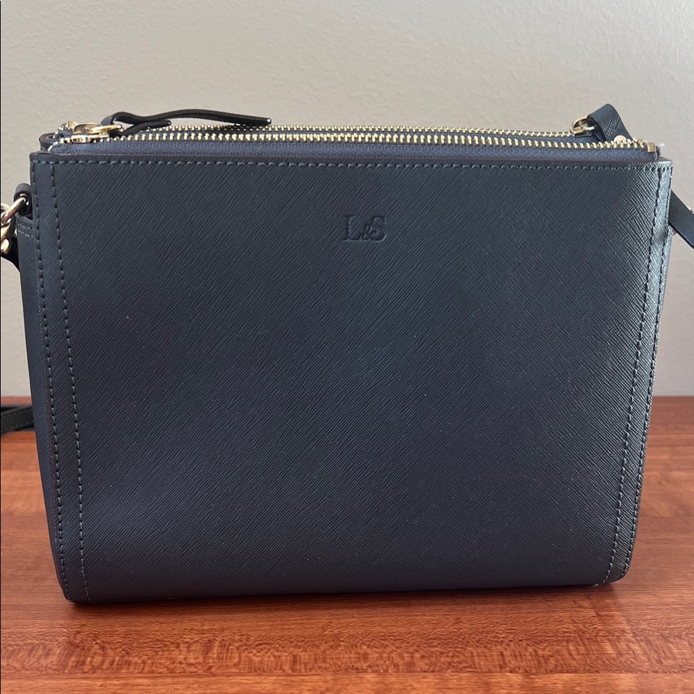 Lo & Sons Pearl Convertible Crossbody Saffiano Leather Shoulder Bag Dark Grey - Picture 10 of 13